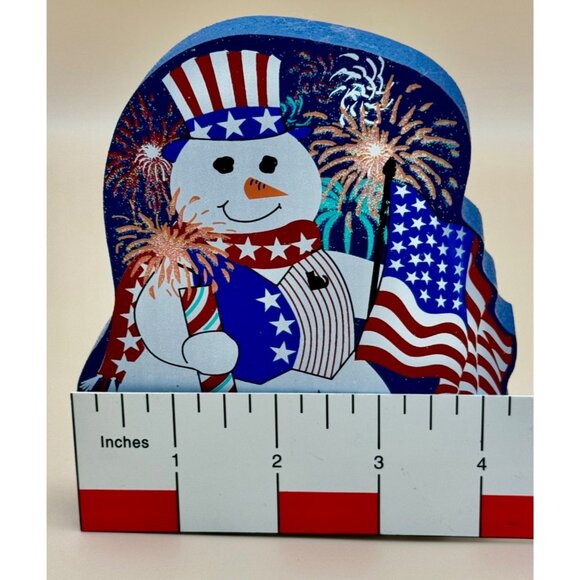 Stars & Stripes Snowman Wooden Decorative Piece By The Cats Meow - Picture 8 of 8